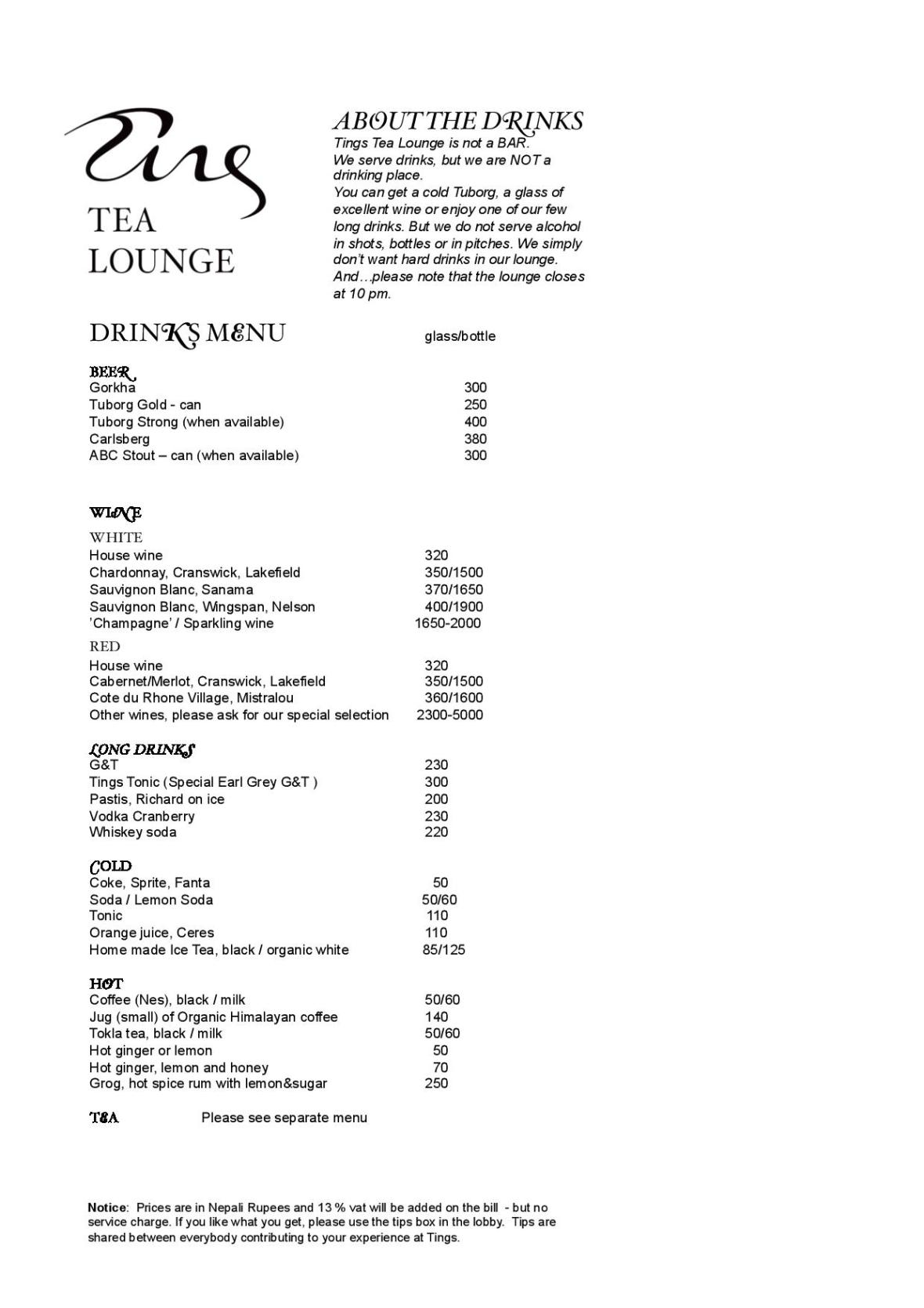 Tings drinks menu updated December 6